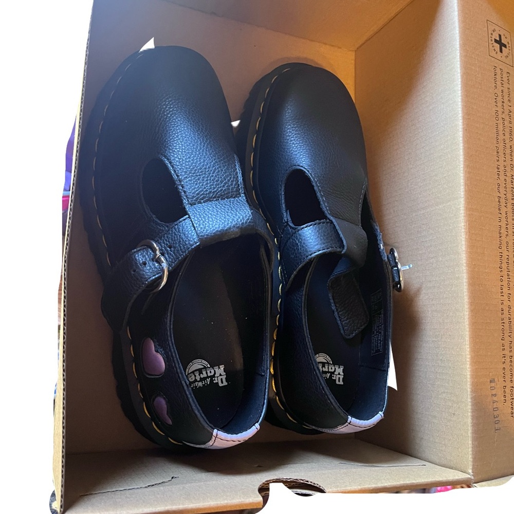 Dr. Martens Black Womens Mary Jane Shoes with Heart Detail